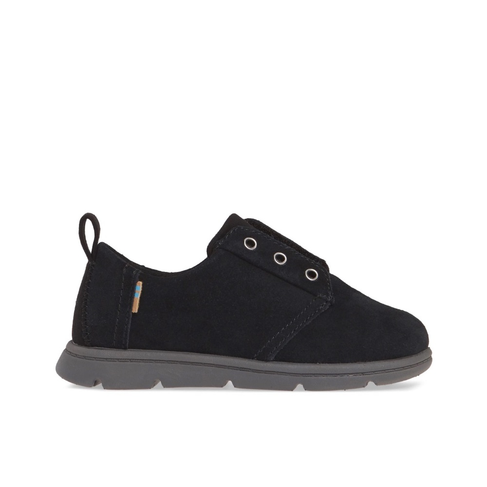 ✨NIB✨ TOMS Ivan Black Suede Oxford Sneaker TINY 8 - Picture 2 of 6